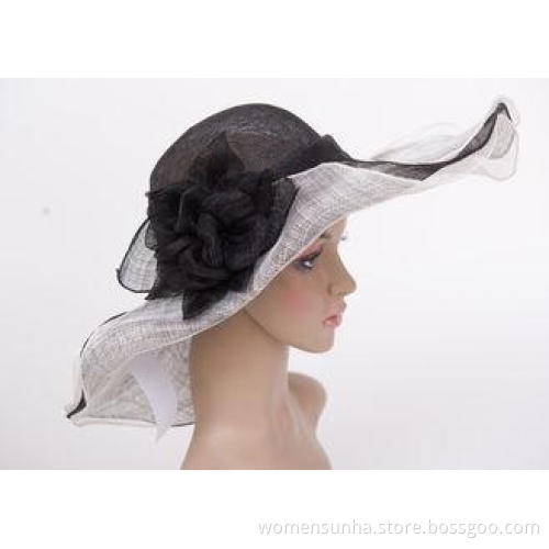 Black White Tea Party Hats Wide Brim / Round Top Crown Hats